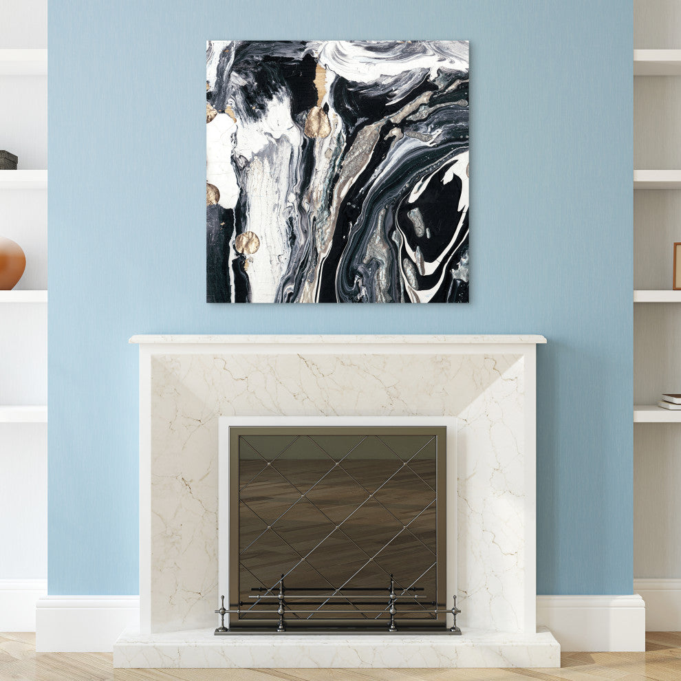 Black White Abstract Wall Art Printed on Frameless Free Floating Tempered Glass