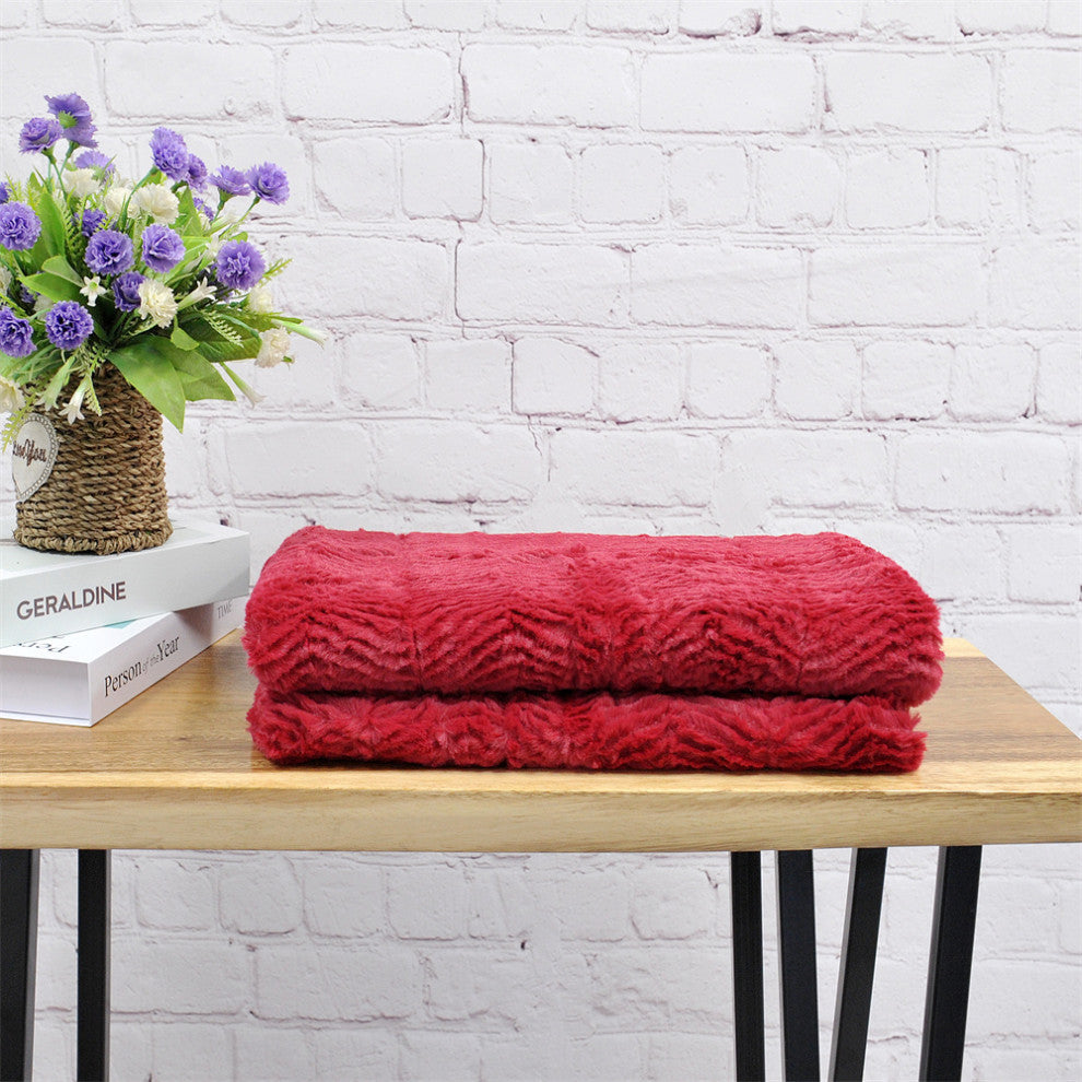 Herringbone Jumbo Over-Size Faux Fur Throw Blanket, Chili Pepper, 60" X 80"