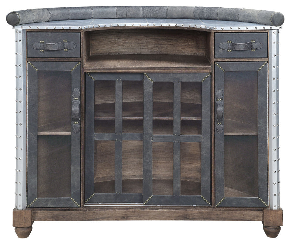 ACME Rahma Bar Table in Antique Ebony Top Grain Leather