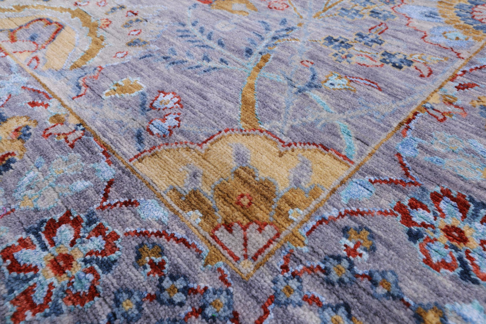 Sickle Leaf Design Persian Wool and Silk Hand Knotted Rug 6' 3" X 9' 3" Q6075