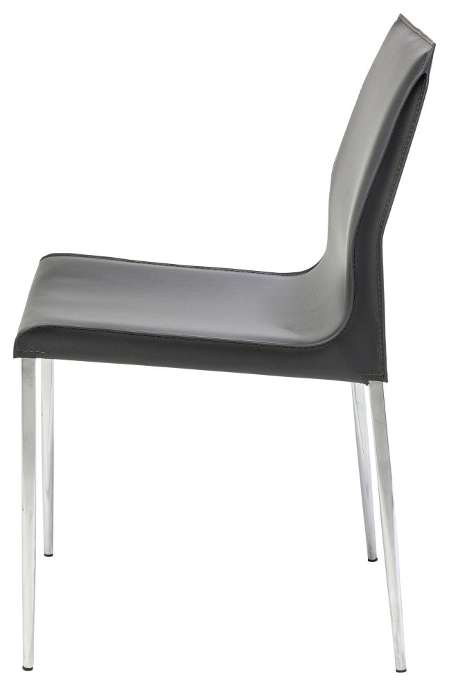 Colter Steel Leg Leather Dining Chair, Dark Gray