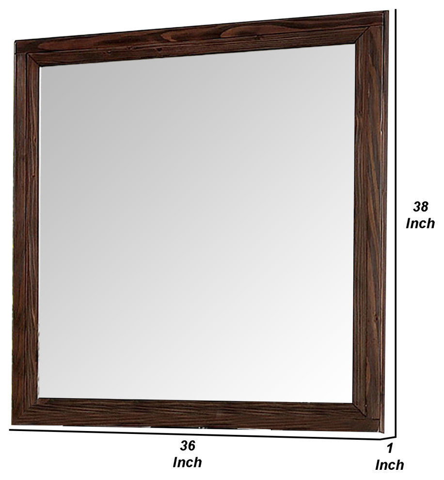 Benzara BM276346 36" Wall Mirror, Molded Trim, Grain Details, Oak Brown