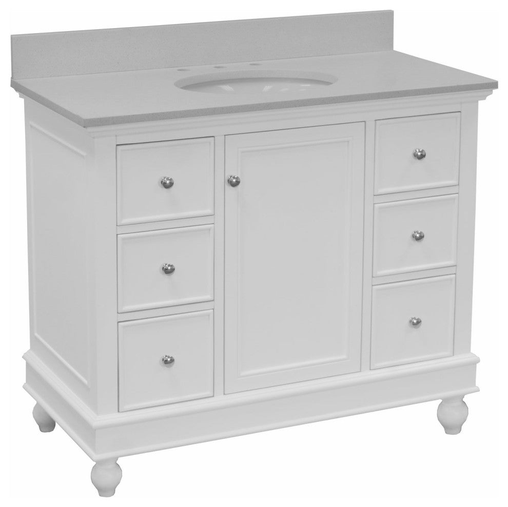 Bella 42" Bathroom Vanity, White, Quartz
