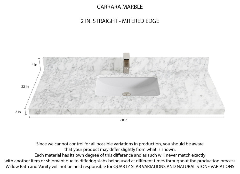 Parker 60 Single Sink Bathroom Vanity in White 2" Carrara Marble
