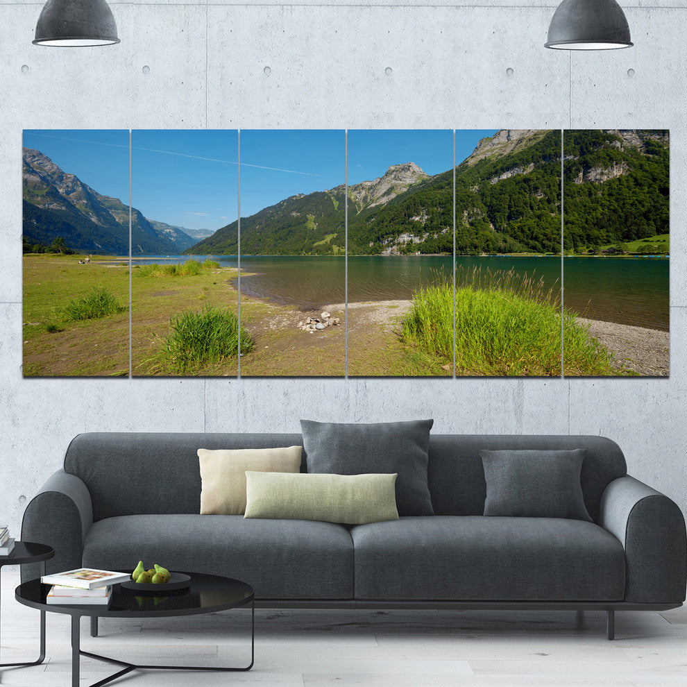 Green Mountain Landscape View, Landscape Canvas Art Print, 70"x28", 6 Panels