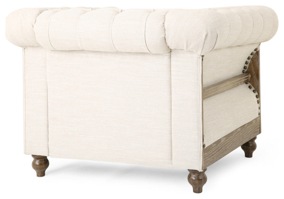 Chesterfield Tufted Club Chairs, Nailhead Trim, Set of 2, Beige/Dark Brown