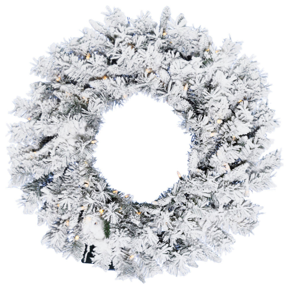 24-In. White Pine Snowy Wreath With Warm White LED Lights