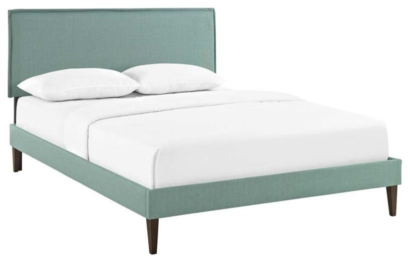 Modway Camille Queen Fabric Platform Bed With Squared Tapered Legs, Laguna