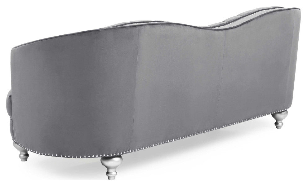 Jewel 90 in. W Flared Arm Velvet Straight Sofa, Gray