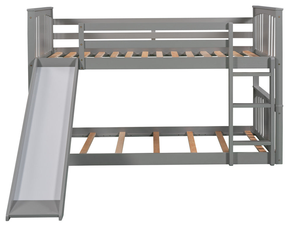 Gewnee Twin Over Twin Bunk Bed with Slide and Ladder in Gray