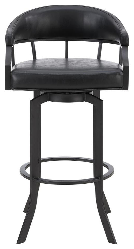 Pharaoh Swivel 30 Black Powder Coated and Black Faux Leather Metal Bar Stool