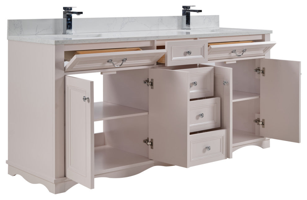 Legion Furniture WS2512 Series Bathroom Sink Vanity, Dreamy White, 72", Artificial Stone Top, Double Sink
