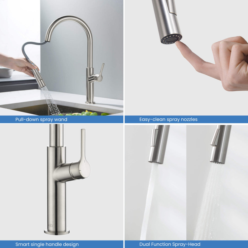 Fusion-T Single Handle Pull Down Kitchen Sink Faucet, Brushed Nickel