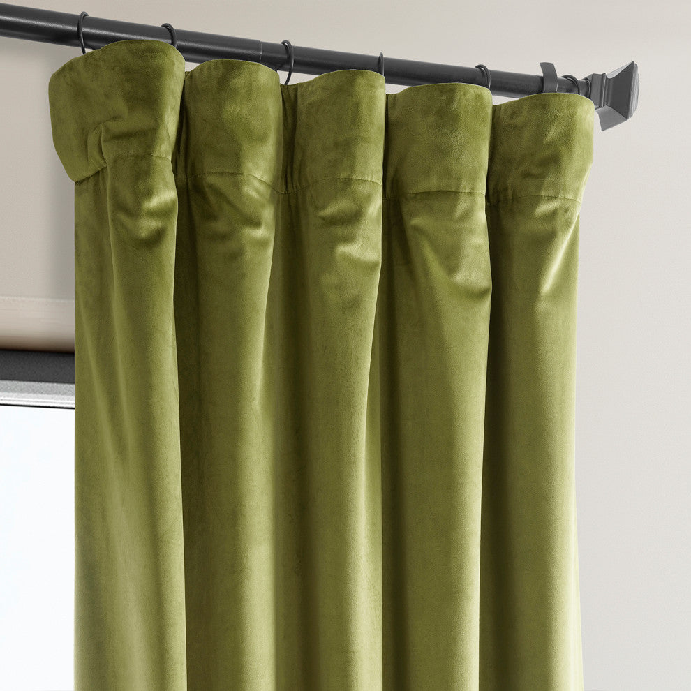 Heritage Plush Velvet Curtain Single Panel, Retro Green, 50"x96"