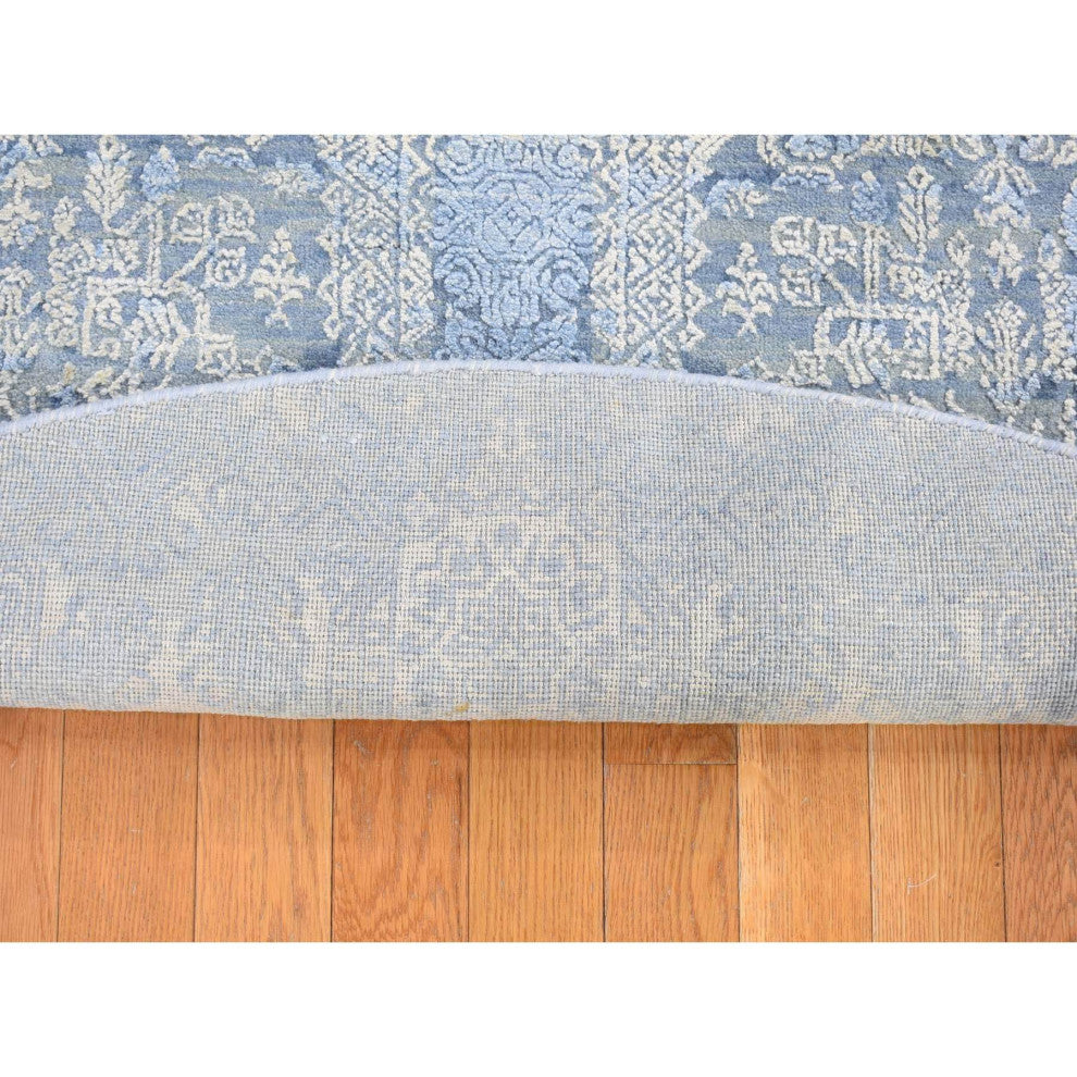 Blue Hand Knotted Wool and Pure Silk Jewellery Design Oriental Rug, 6'0"x6'0"