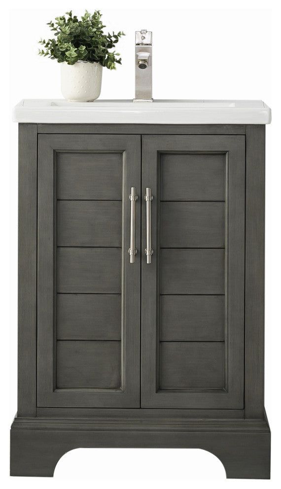 Vanity Art Bathroom Vanity With Sink & Top, Silver Grey, 24", White Ceramic
