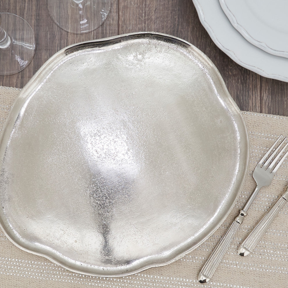 Charger Plates With Organic Shape, Set of 4, Silver