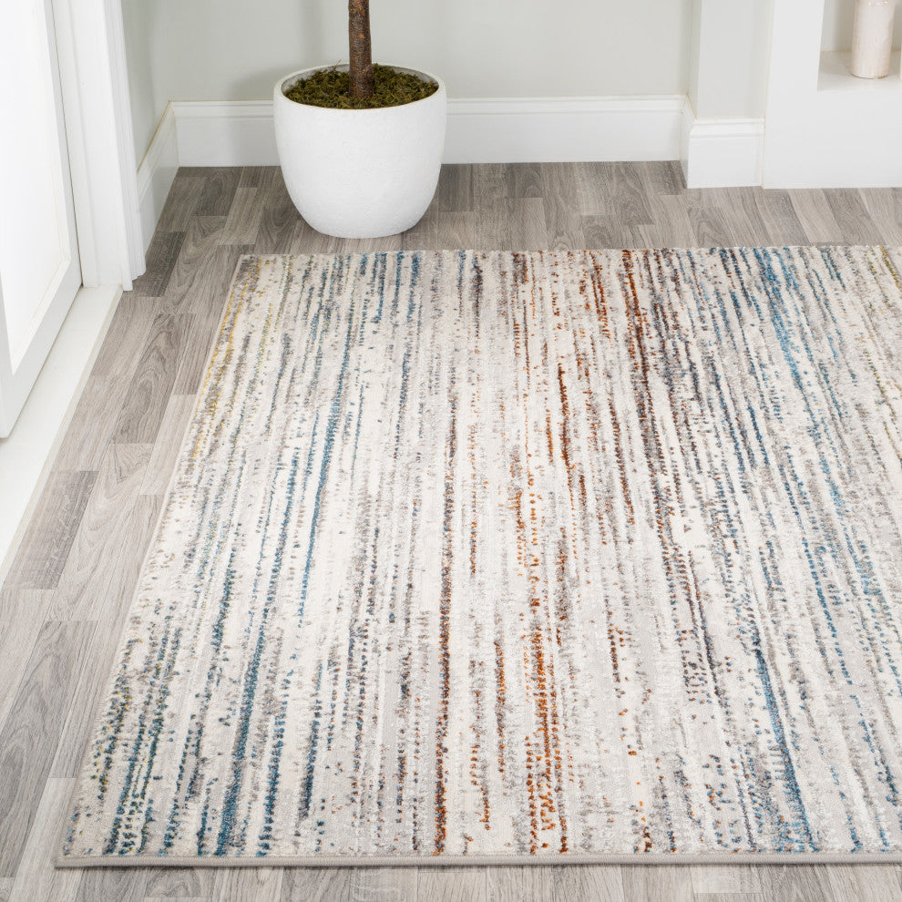 Loom Modern Strie' Gray/Blue/Orange 3 ft. x 5 ft. Area Rug