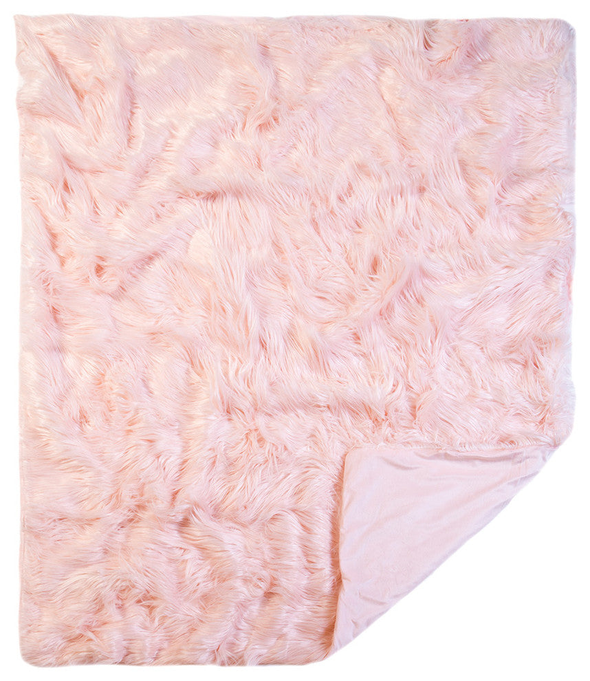 Faux Fur Throw Blanket, Mongolian Long Hair Pink
