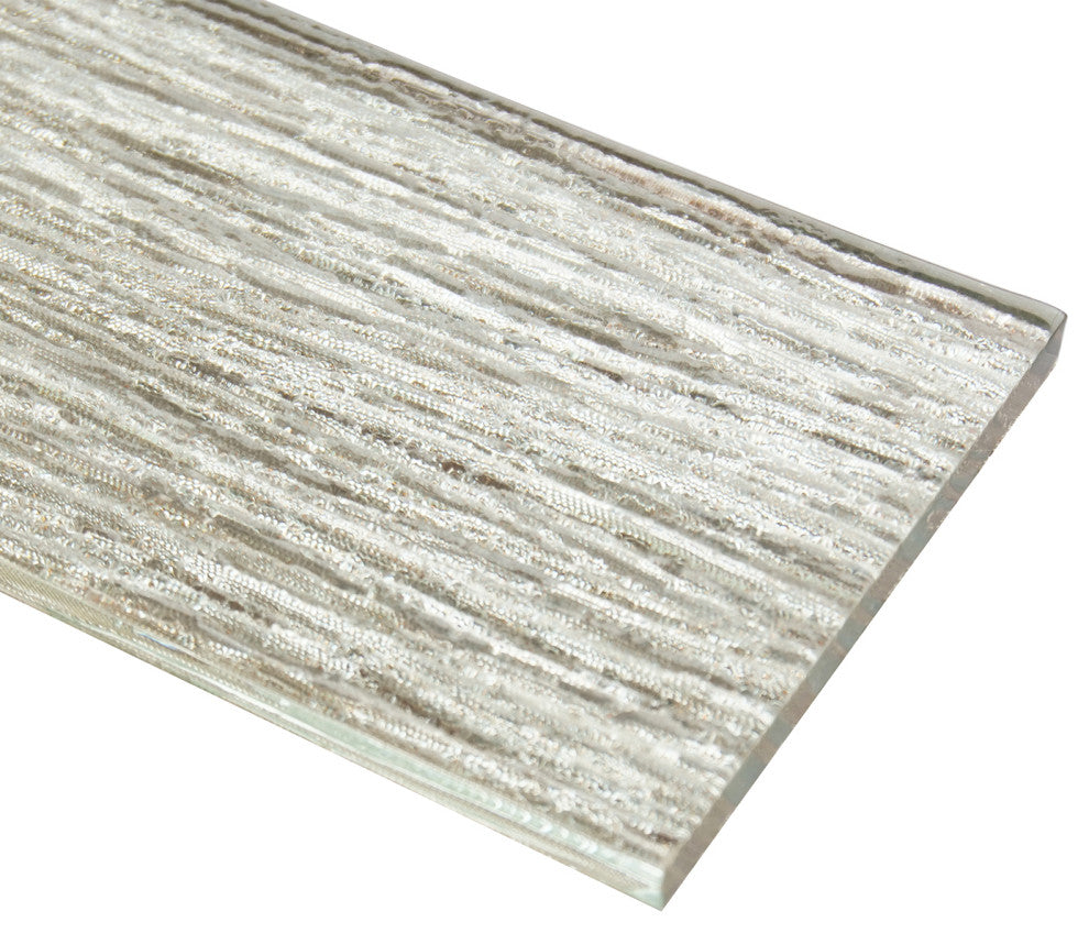 Sonnagh 3"x12" Laminated Glass Mosaic Wall Tile, Champagne, Sample