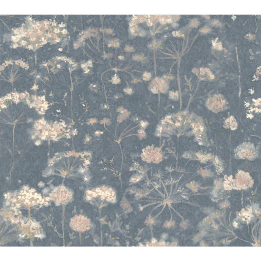 Dark Blue Botanical Fantasy Wallpaper