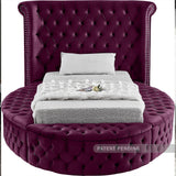 Luxus Button Tufted Velvet Round Bed, Purple, Twin