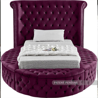 Luxus Button Tufted Velvet Round Bed, Purple, Twin