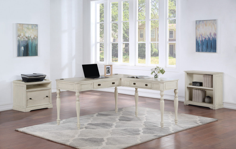 Country Meadows L-Shape Desk With Power, Antique White