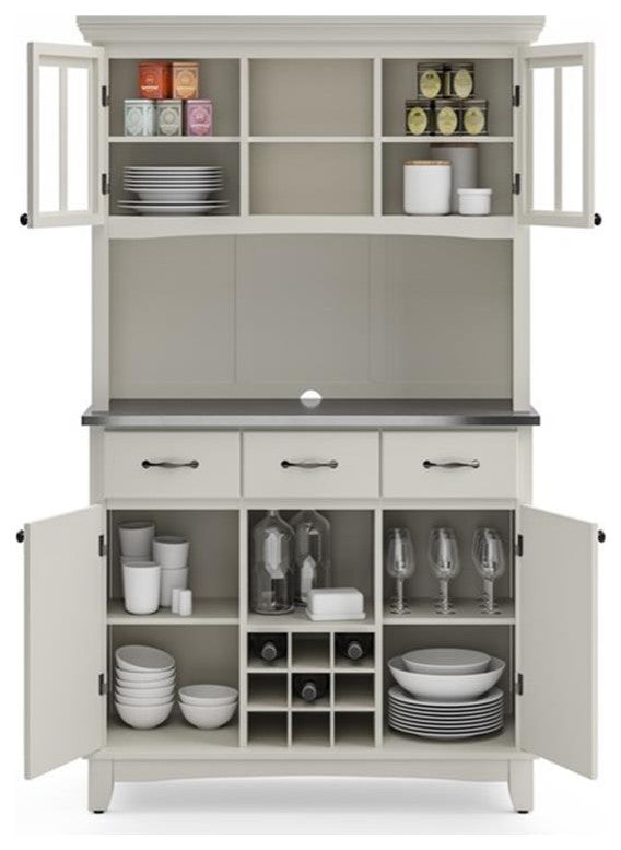 Homestyles Buffet of Buffets Wood Buffet with Hutch in Off White