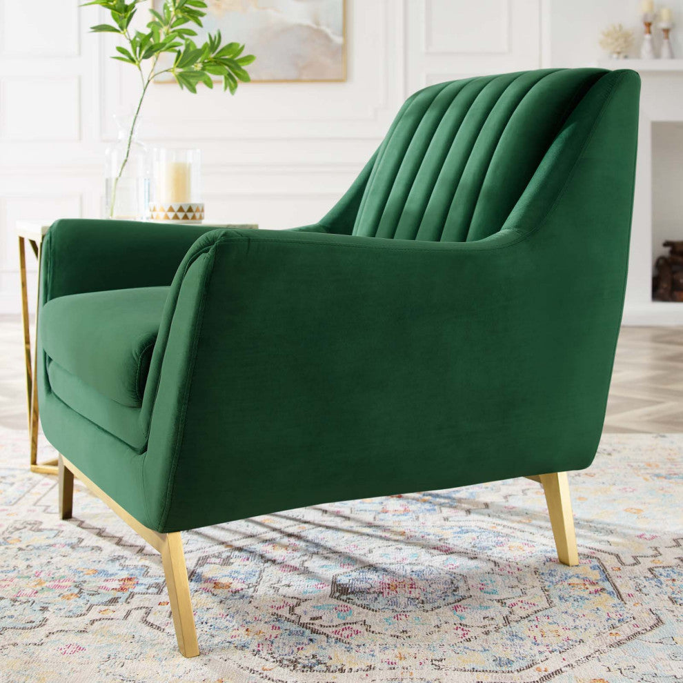 Tufted Armchair Accent Chair, Velvet, Green, Modern, Living Lounge Hospitality