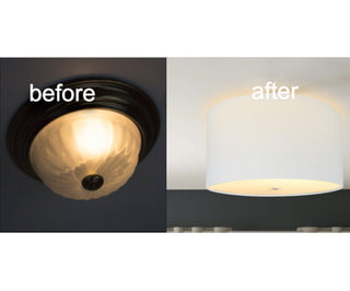 Moderne Flush Mount Conversion Kit 16"w White Linen Drum Lampshade