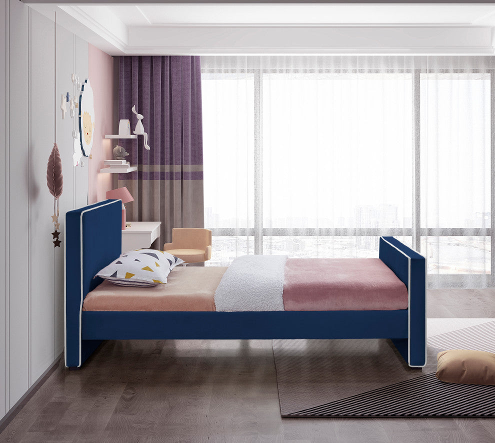 Dillard Velvet Upholstered Bed, Navy, Twin