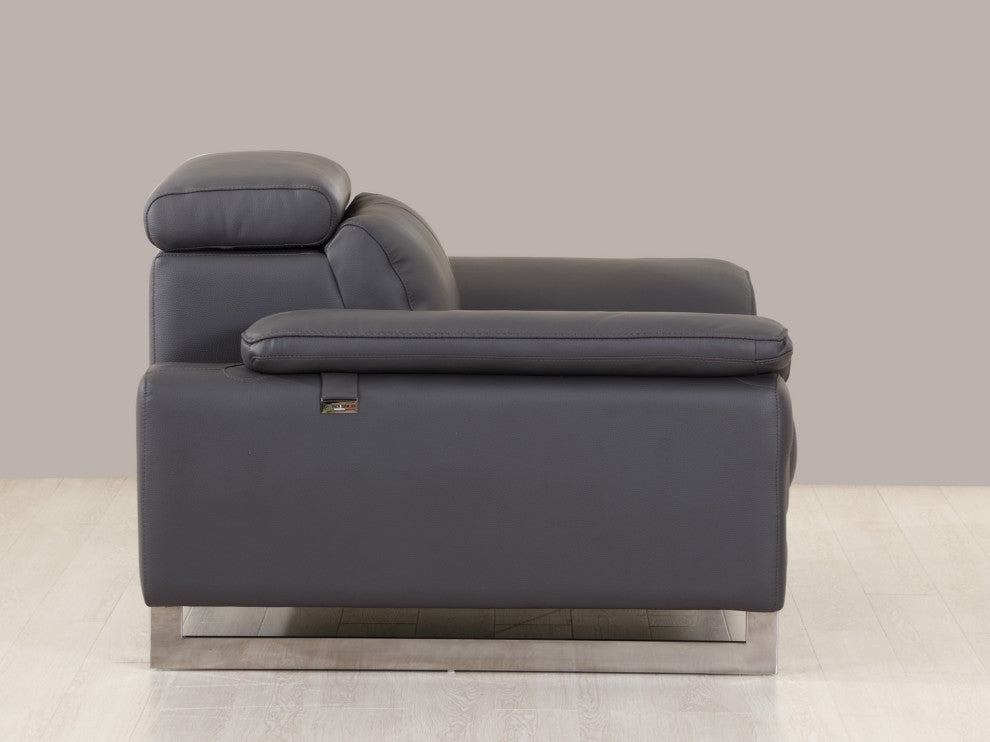 Turin Contemporary Genuine Italian Leather Chair Dark Gray