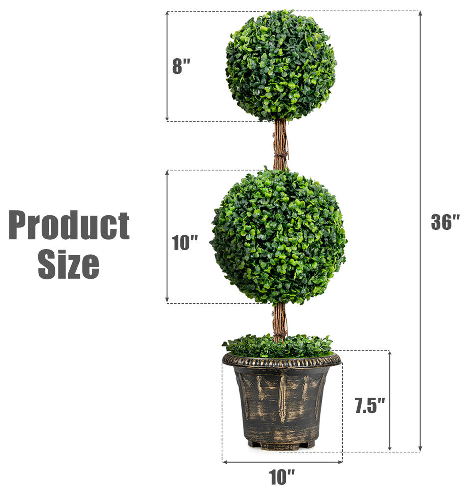 Costway 36'''' Artificial Topiary Double Ball Tree Indoor Outdoor UV Resistant