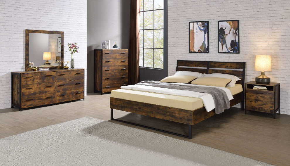 24247Ek Eastern King Bed, Rustic Oak & Black Finish