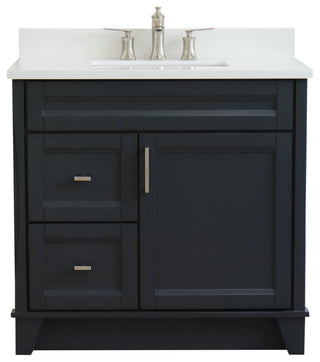 37" Single Sink Vanity, Dark Gray Finish With White Engineered Stone Top