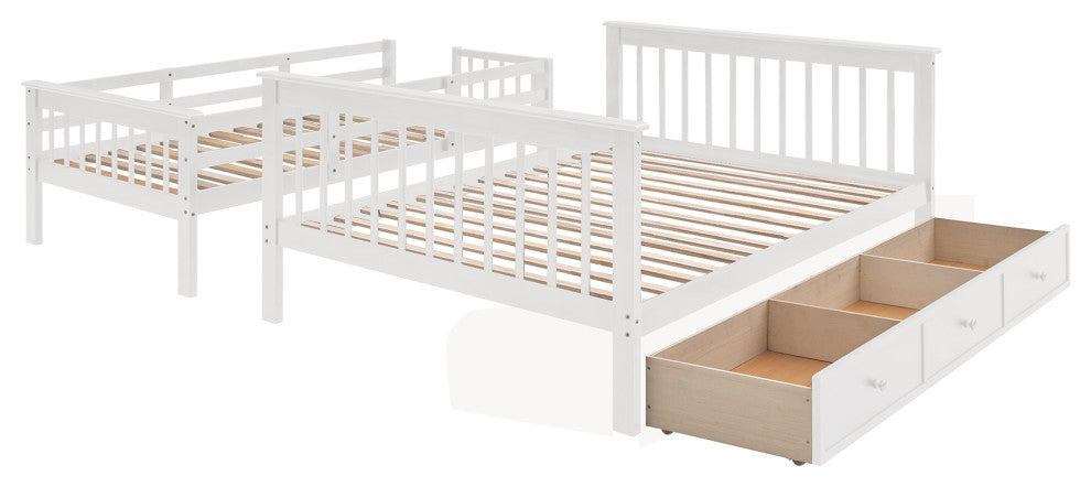 Gewnee Stairway Twin-Over-Full Bunk Bed with Drawer in White
