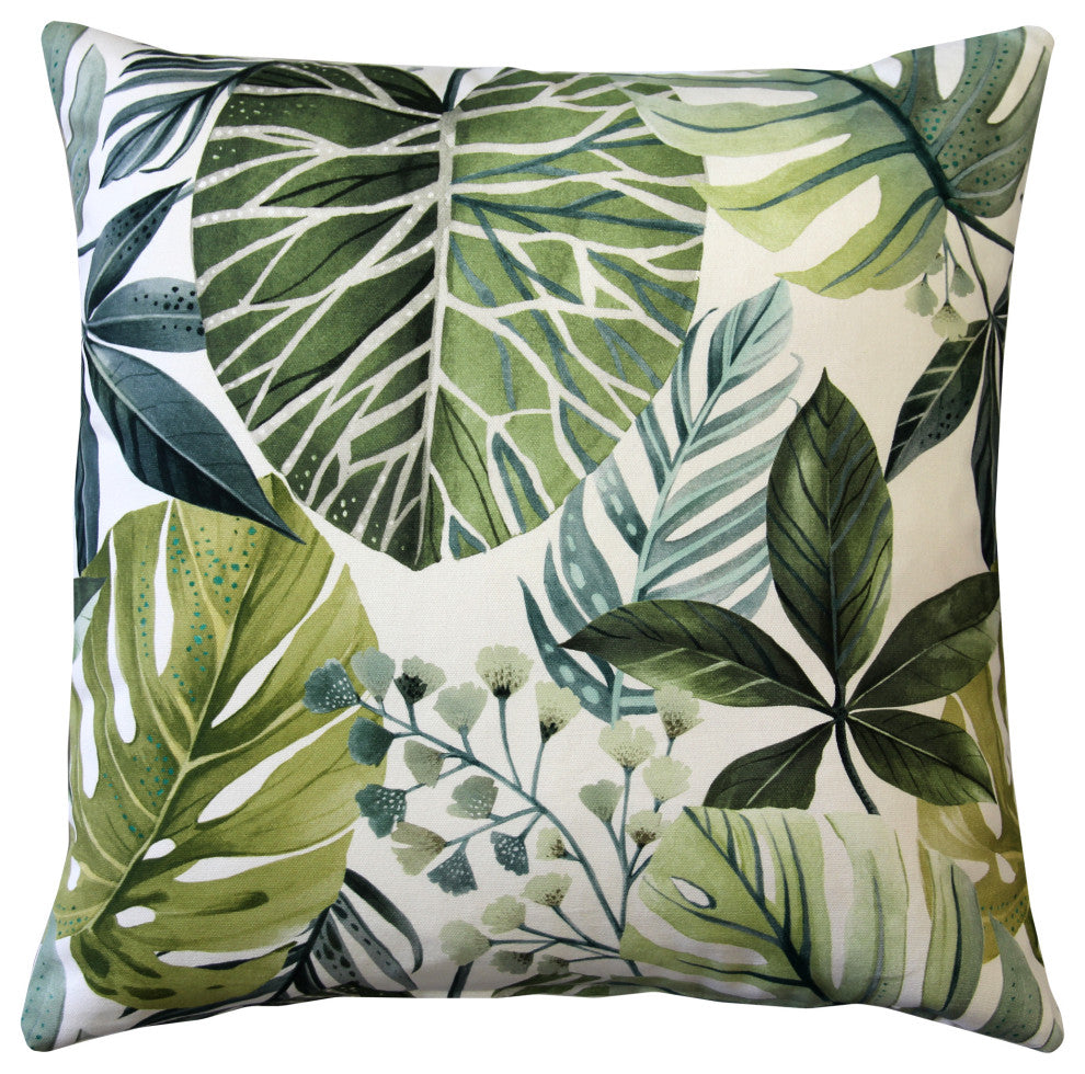Thai Garden Green Leaf Throw Pillow 20x20, with Polyfill Insert
