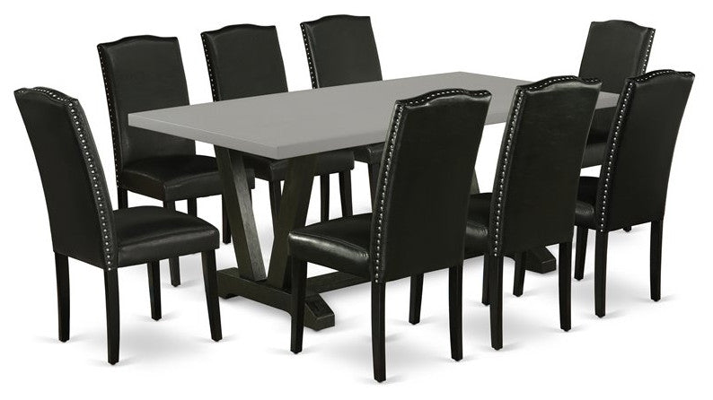 V697En169-9 9-Piece Set, 8 Chairs and Table With High Chair Back, Black