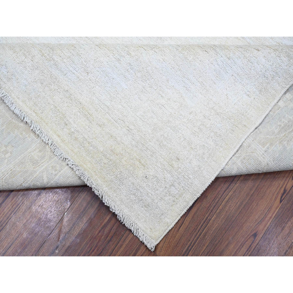 Retro White Washed Out Peshawar Wool Hand Knotted Oriental Rug, 8'9"x11'9"