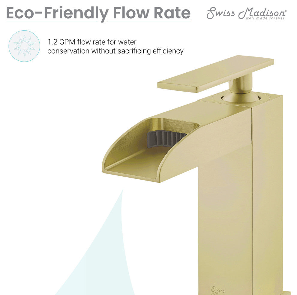 Concorde Single Hole, Waterfall Bathroom Faucet, Brushed Gold