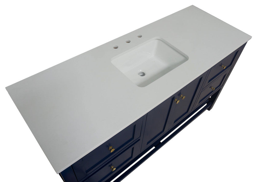 Lakeshore 60" Single Bathroom Vanity, Royal Blue, Engineered White