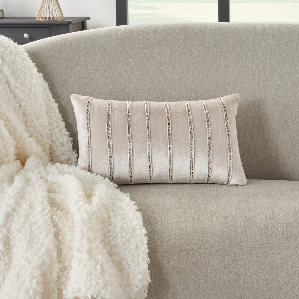Mina Victory AZ217 Throw Pillow, Beige, 12" x 21"