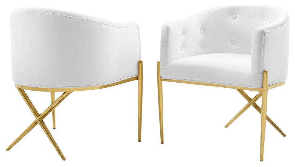 Side Dining Chair, Set of 2, Velvet, Metal, White, Modern, Bistro Restaurant