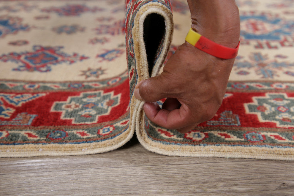 Hand-Knotted Kazak Oriental Traditional Pakistani Area Rug, Beige, 5'5"x3'2