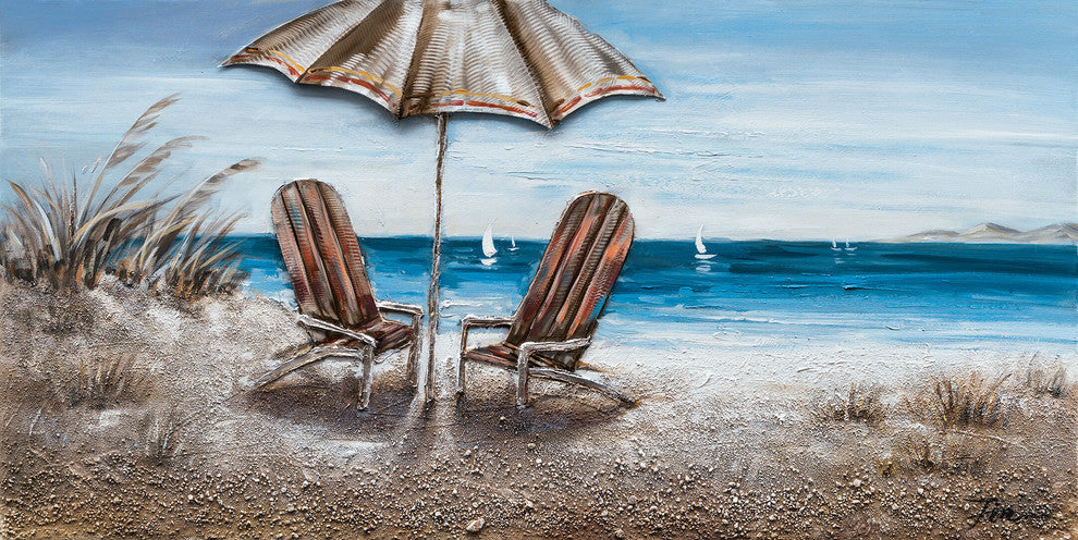 "Beach Chairs" Hand Painted Canvas Art, 55"x27.5"
