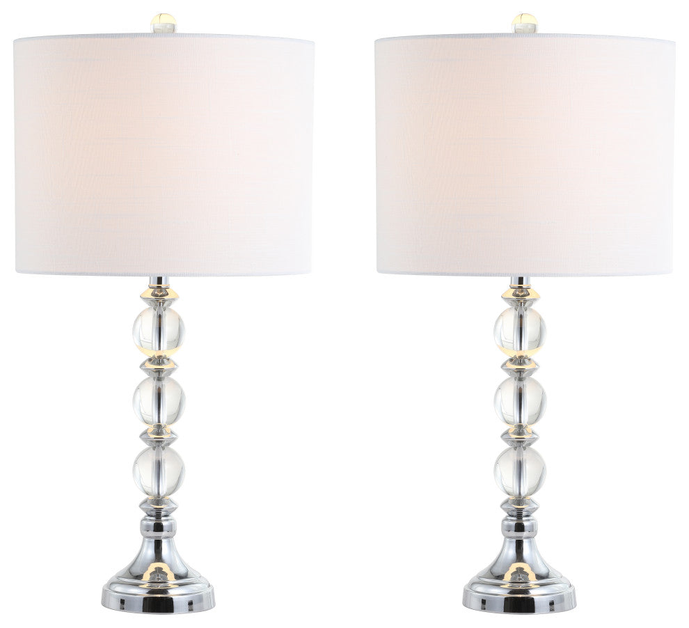 Paul Crystal and Metal LED Table Lamp, Clear and Chrome, Set of 2, 26"