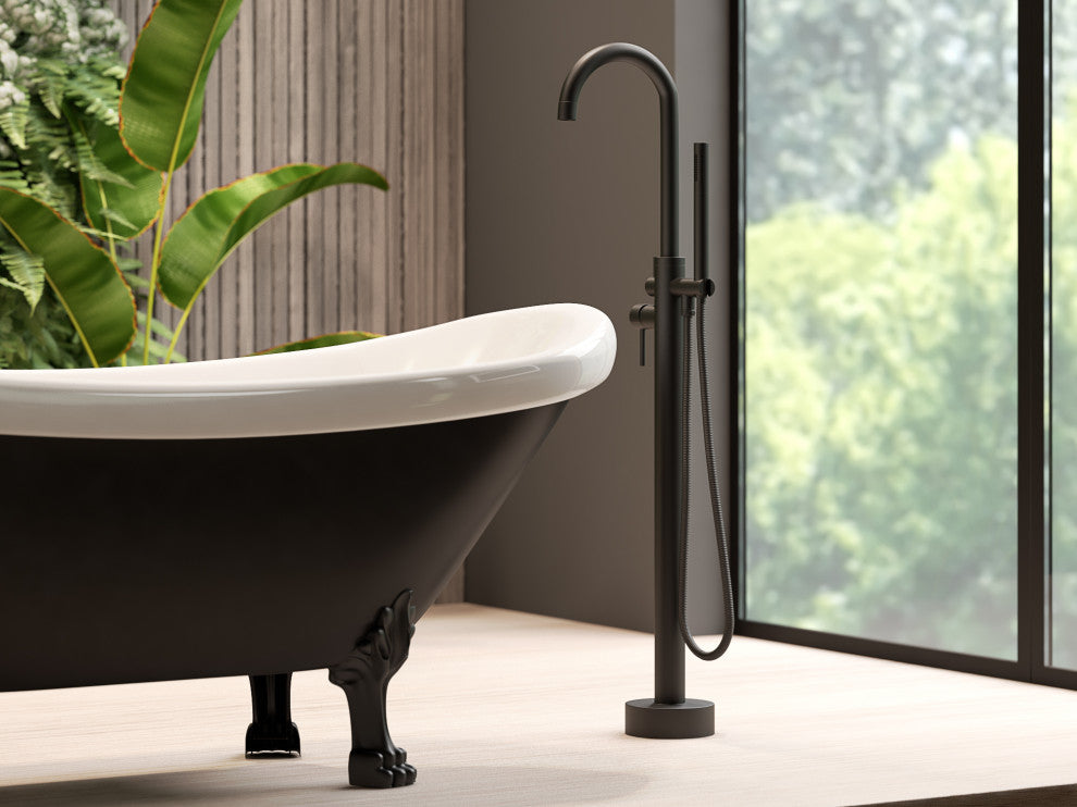 CastelloUSA Neptune Freestanding Tub Filler Faucet, Matte Black, Standard Handle
