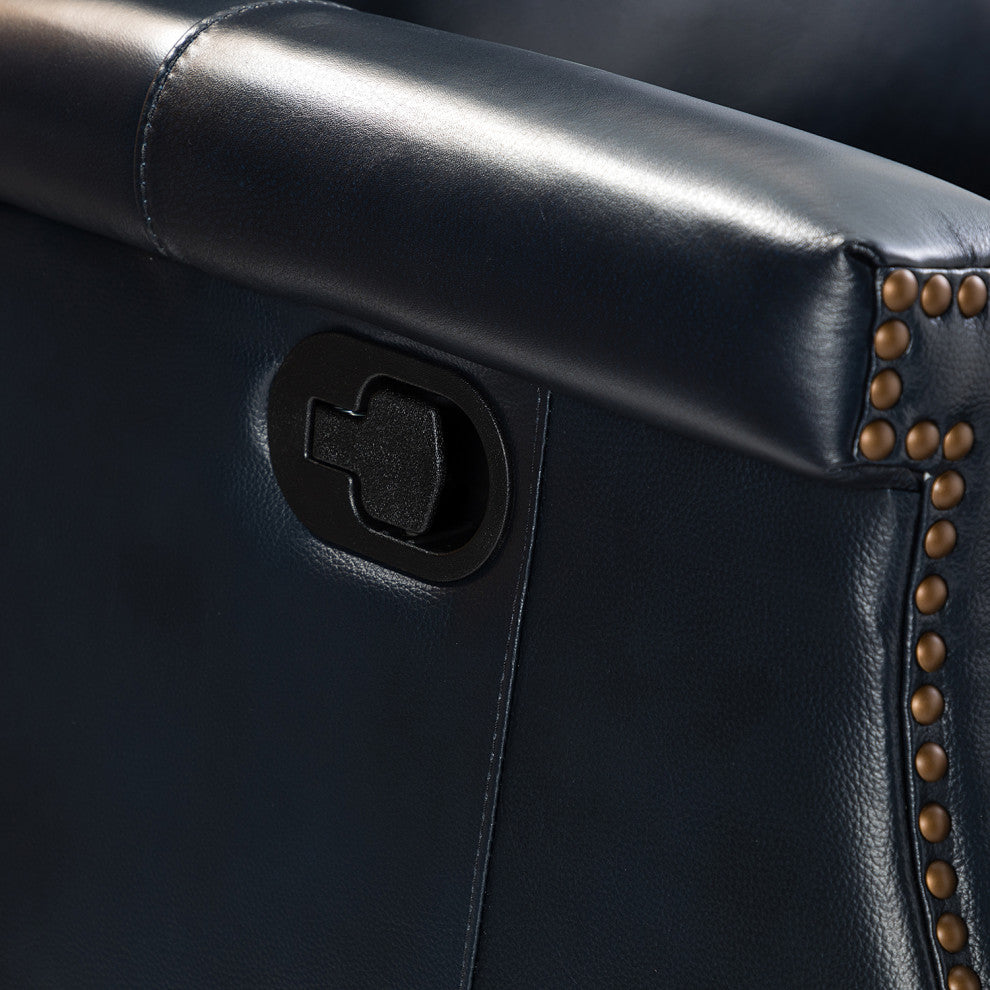 Genuine Leather Swivel Rocker Recliner, Set of 2, Navy