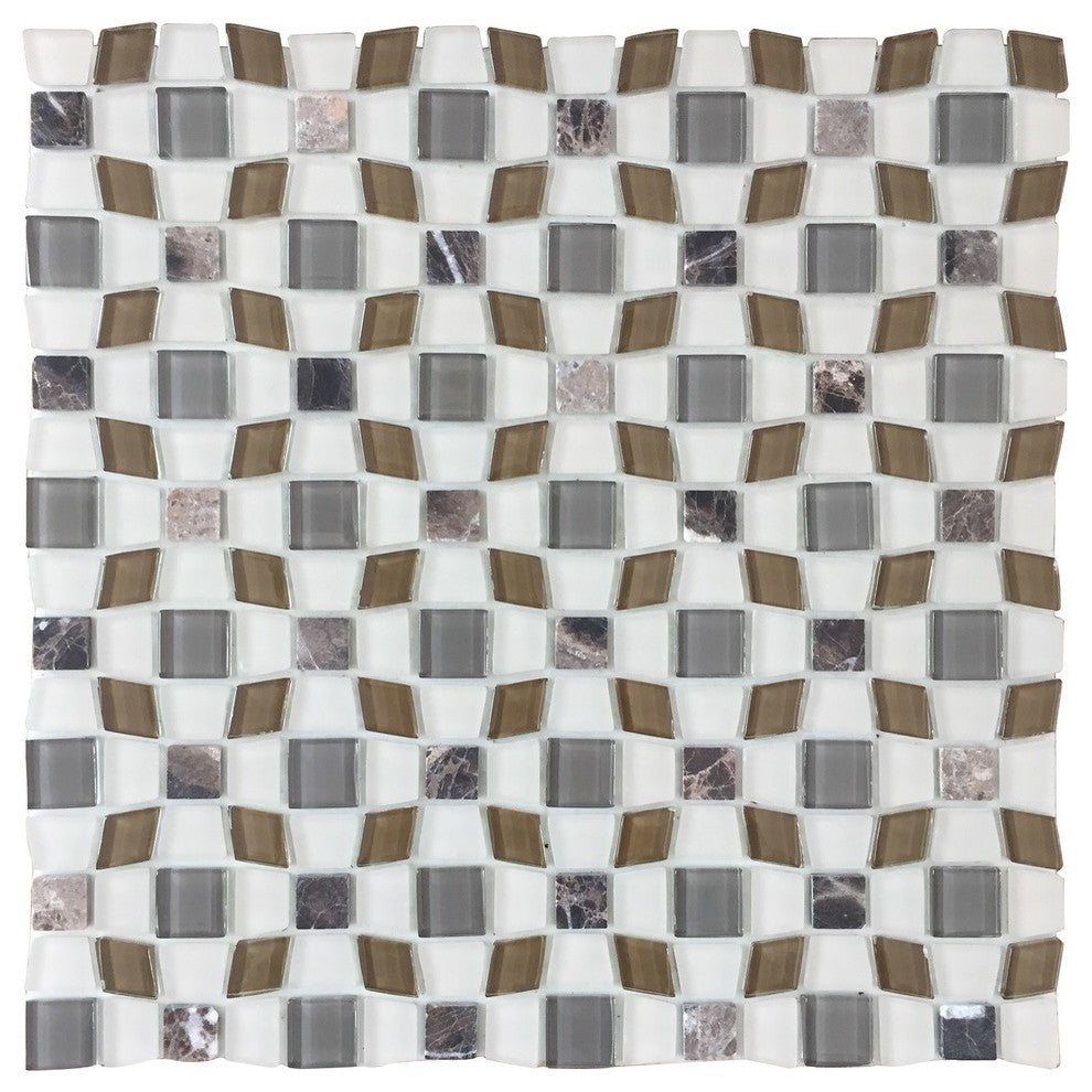 12"x12" Peel and Stick Glass Mosaic Wall Tile, Set of 12